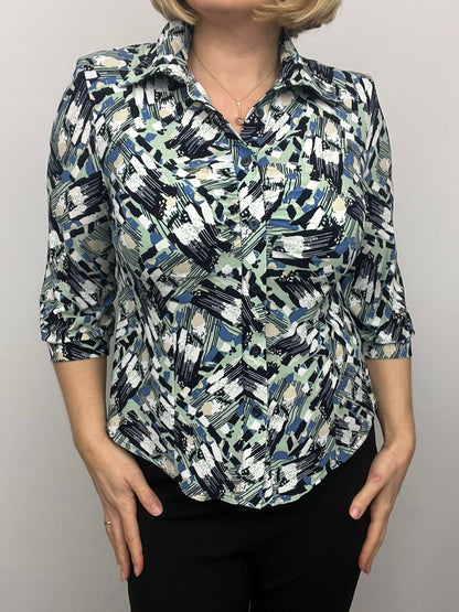 Ilona Edyta Blouse in green and navy print