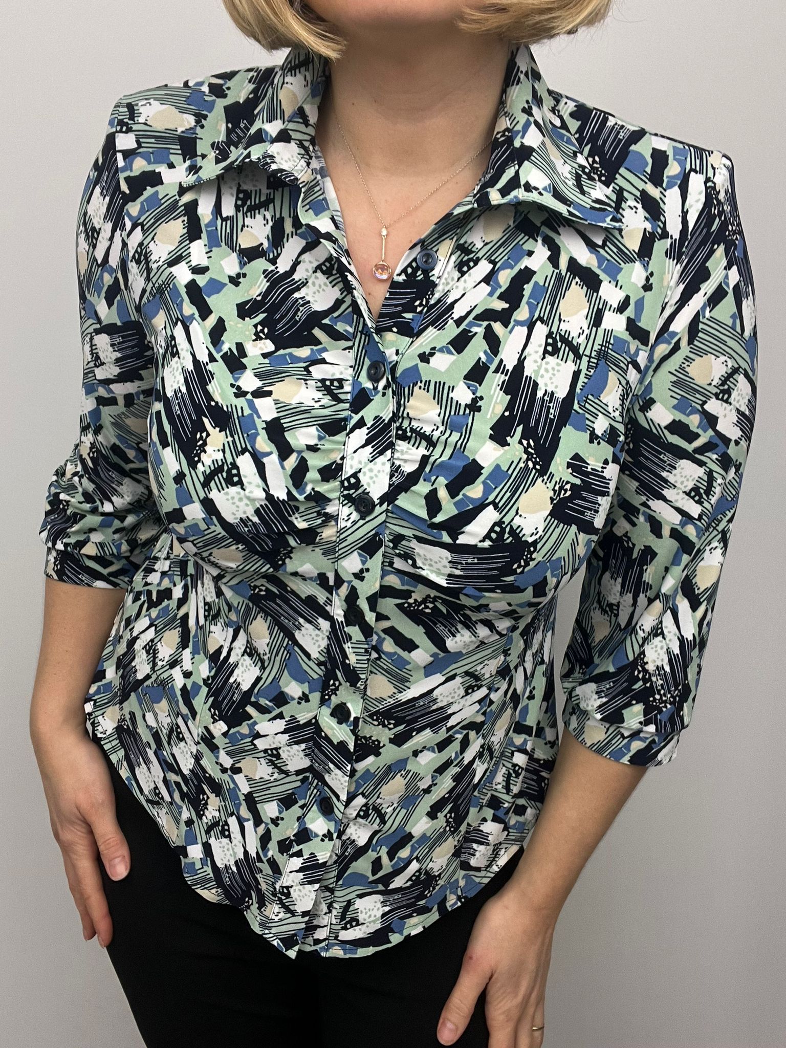 Ilona Edyta Blouse in green and navy print