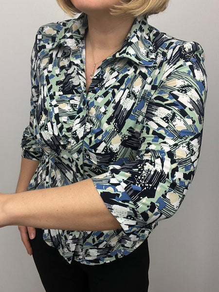 Ilona Edyta Blouse in green and navy print