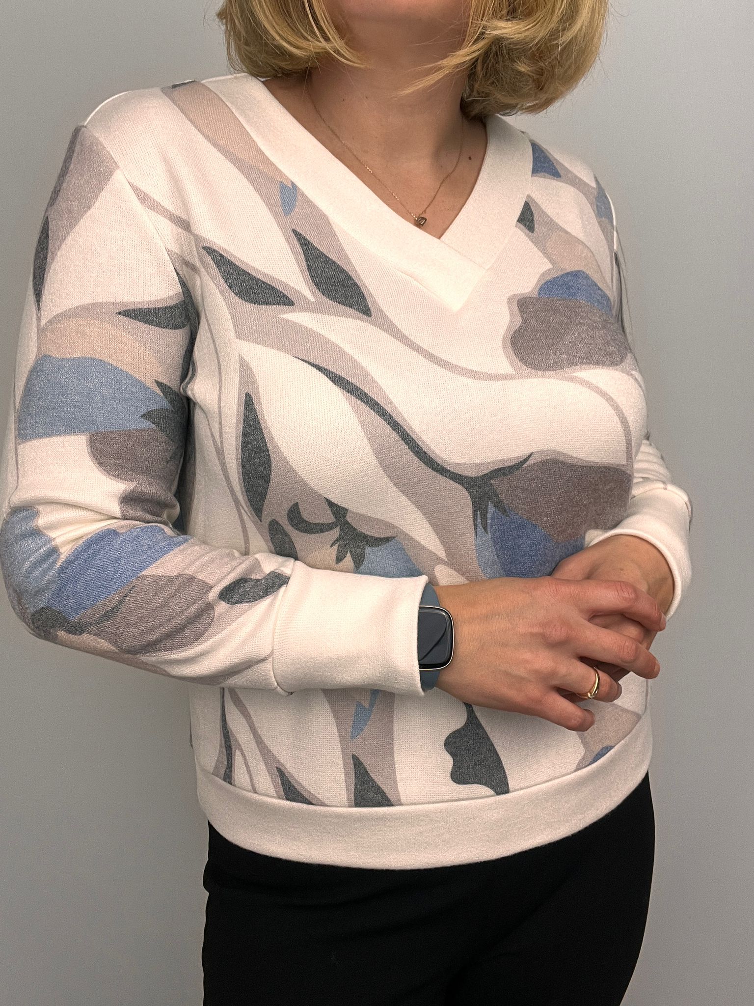 Ilona V Neck Sweatshirt/jumper Blue Cream and Taupe Mix