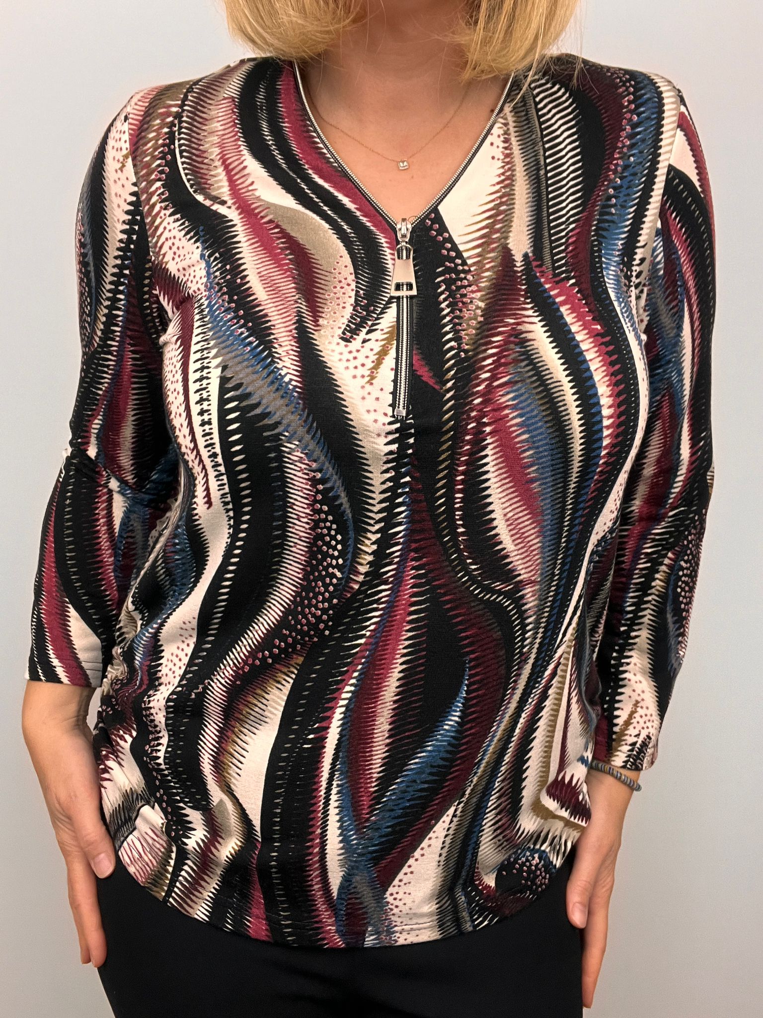 Ilona winter weight Zip top with long sleeve. Wine mix 110