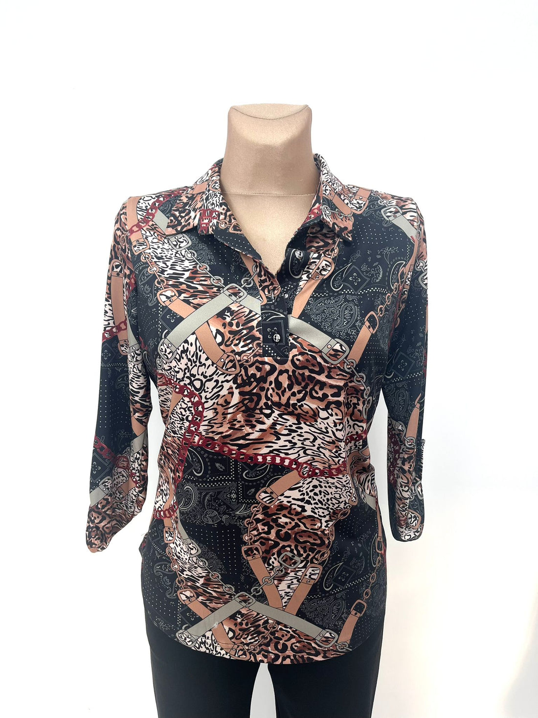 Yew Top with 3/4 button and Collar designer inspired print 30