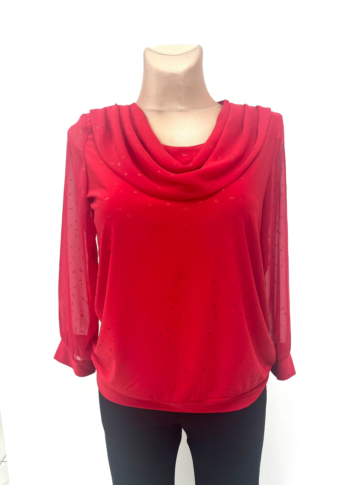 Yew Party Top with drape cowl neckline and foil print  35