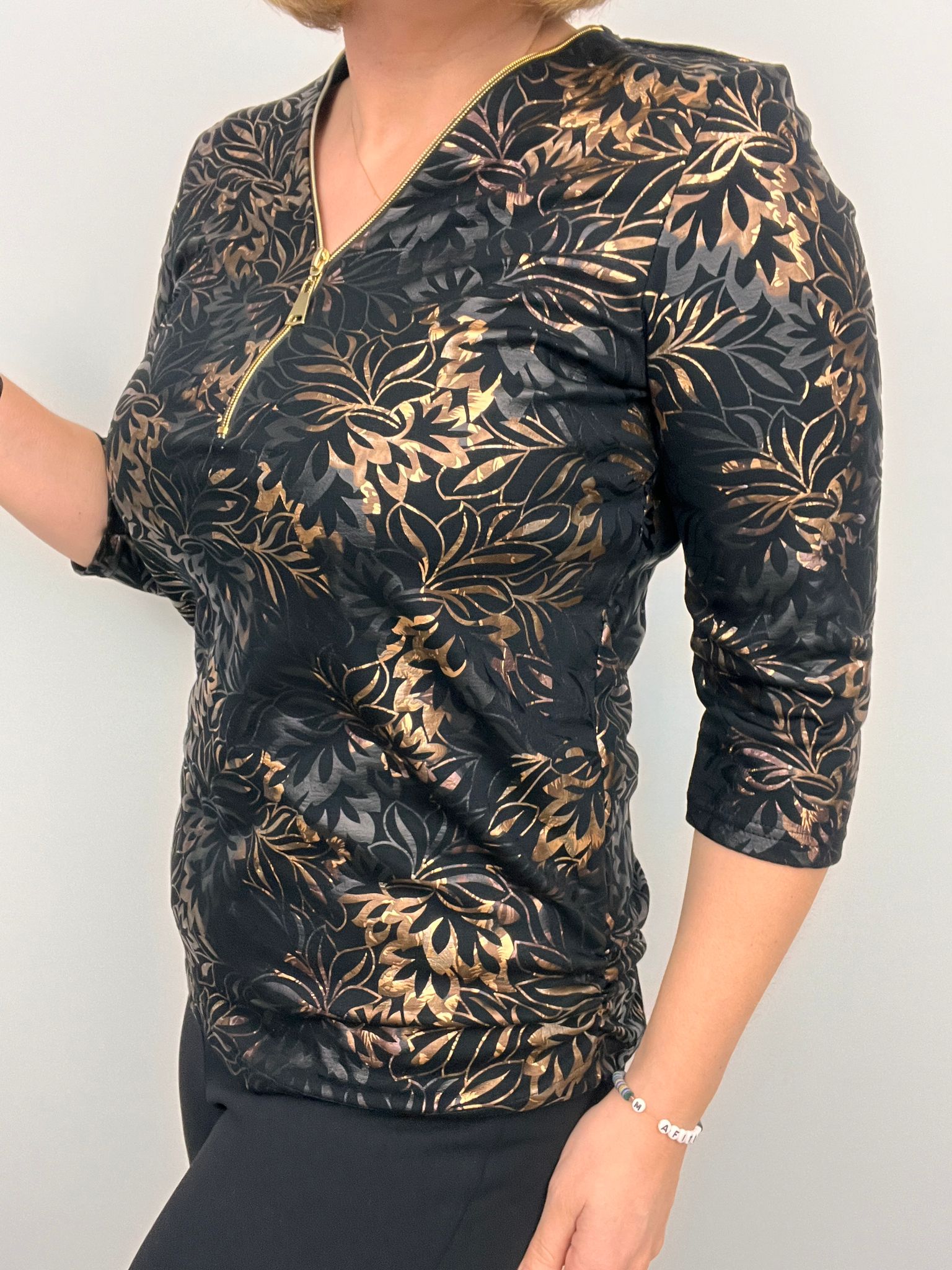 Ilona Party Zip top Black and Gold Metallic print 111