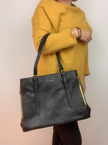 Large Black Tote Bag with Gold Hardware