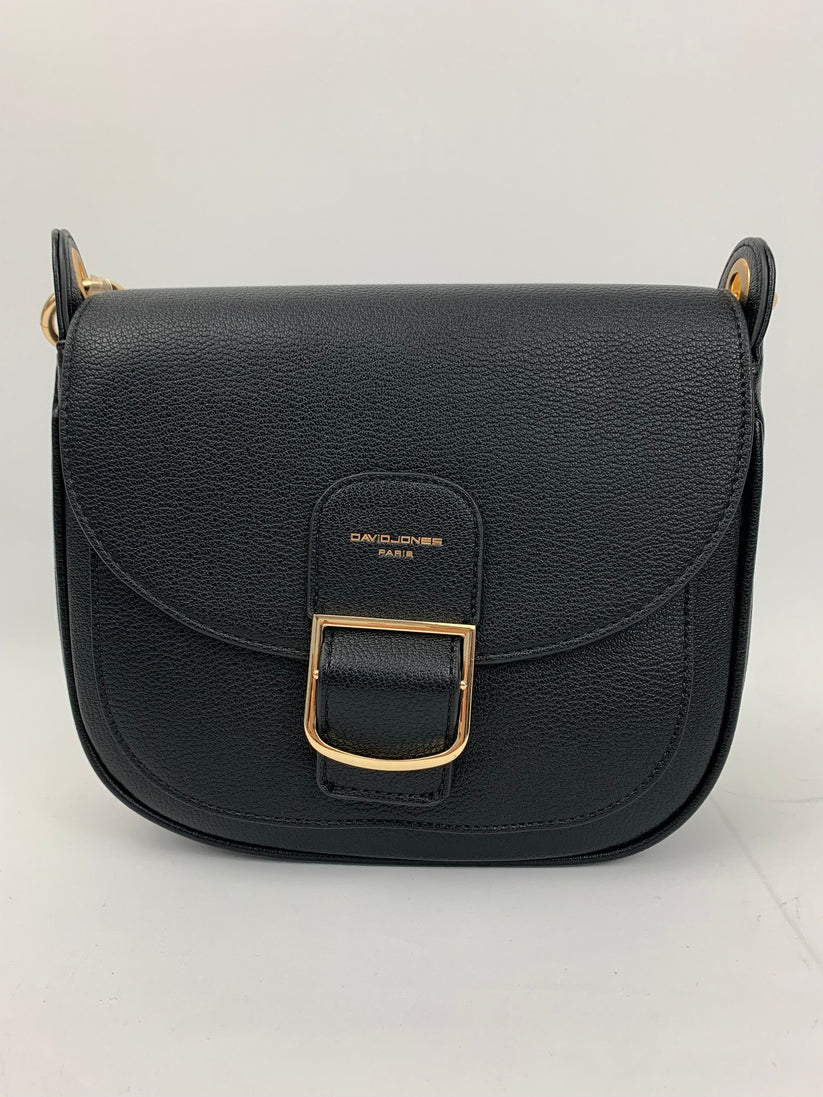 Crossbody Black Faux Leather Saddle Bag