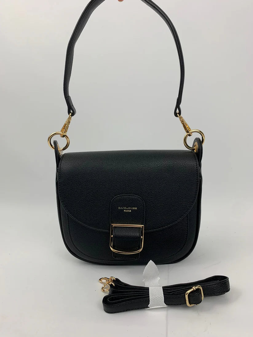 Crossbody Black Faux Leather Saddle Bag