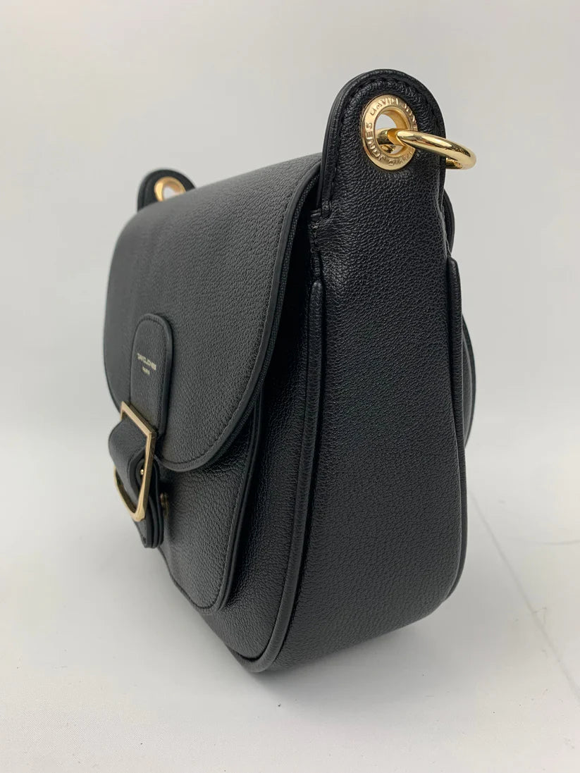 Crossbody Black Faux Leather Saddle Bag