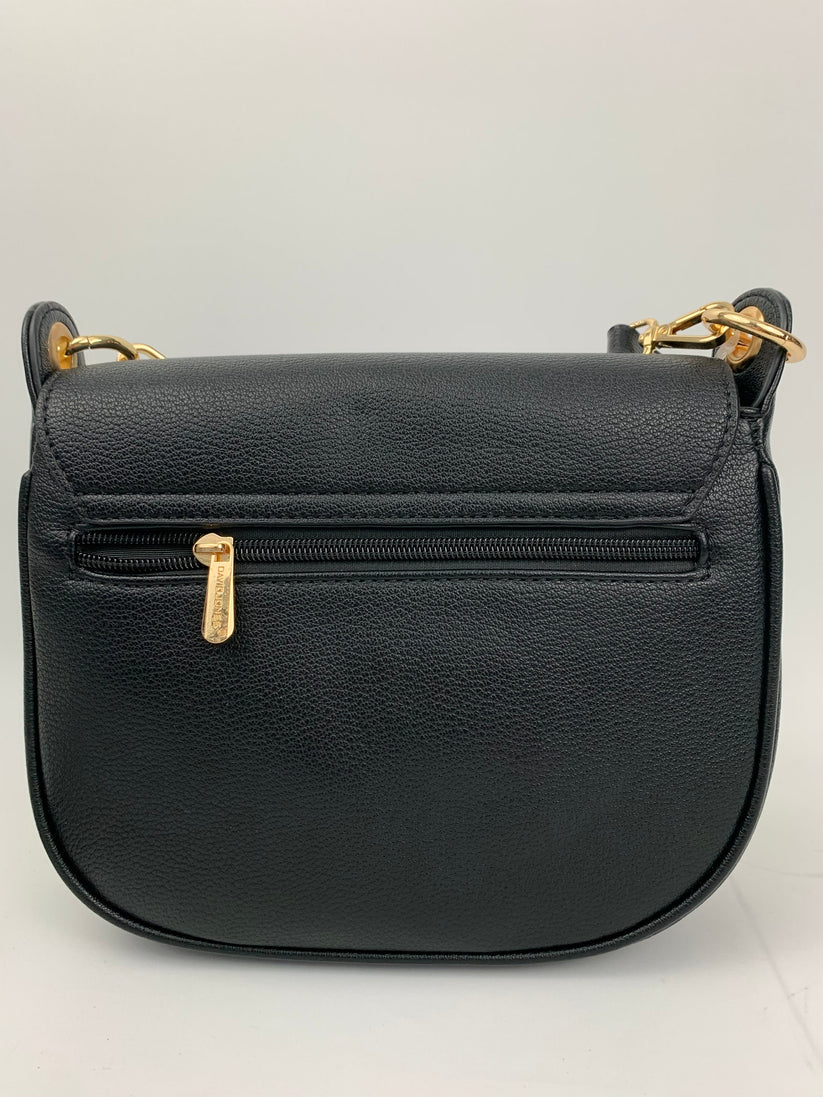 Crossbody Black Faux Leather Saddle Bag