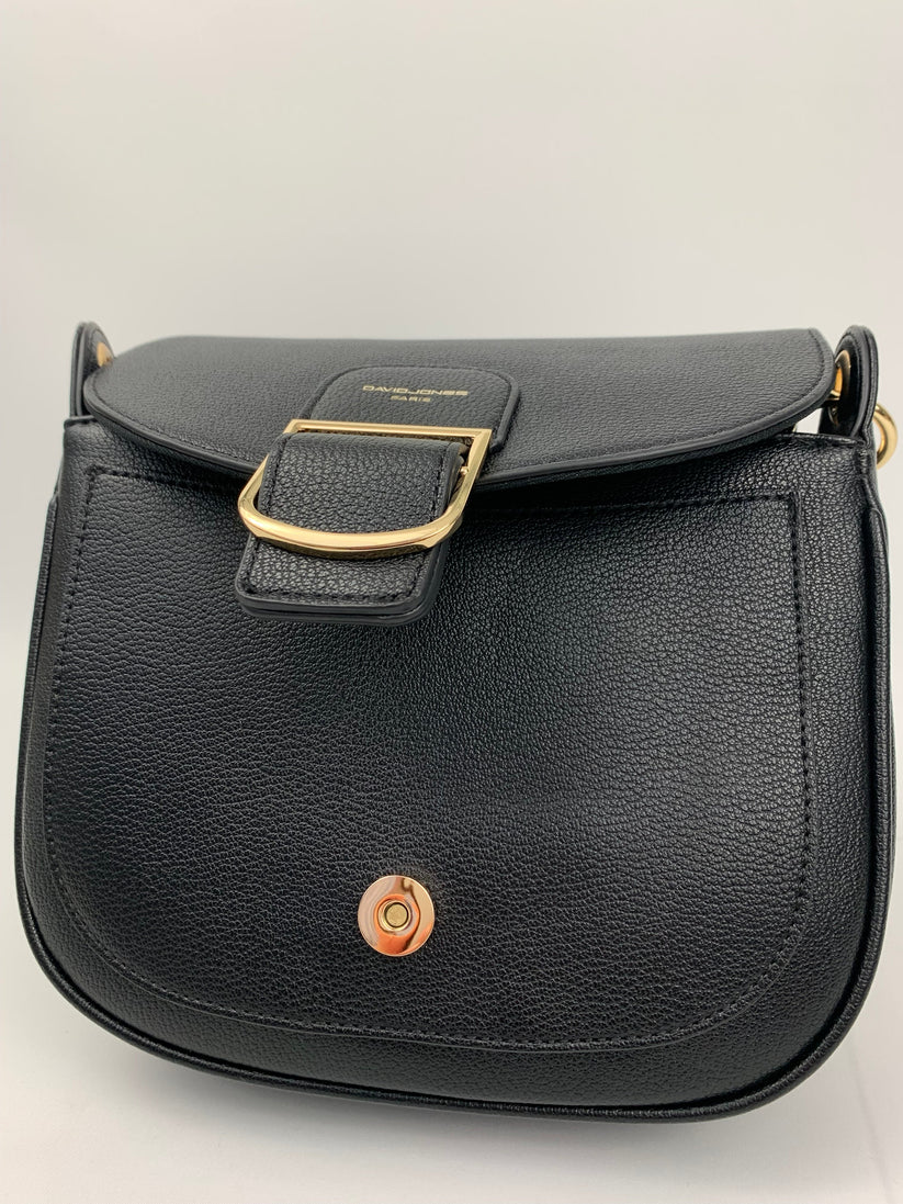 Crossbody Black Faux Leather Saddle Bag