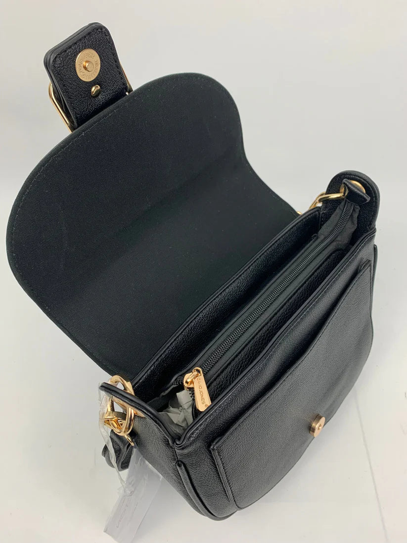 Crossbody Black Faux Leather Saddle Bag