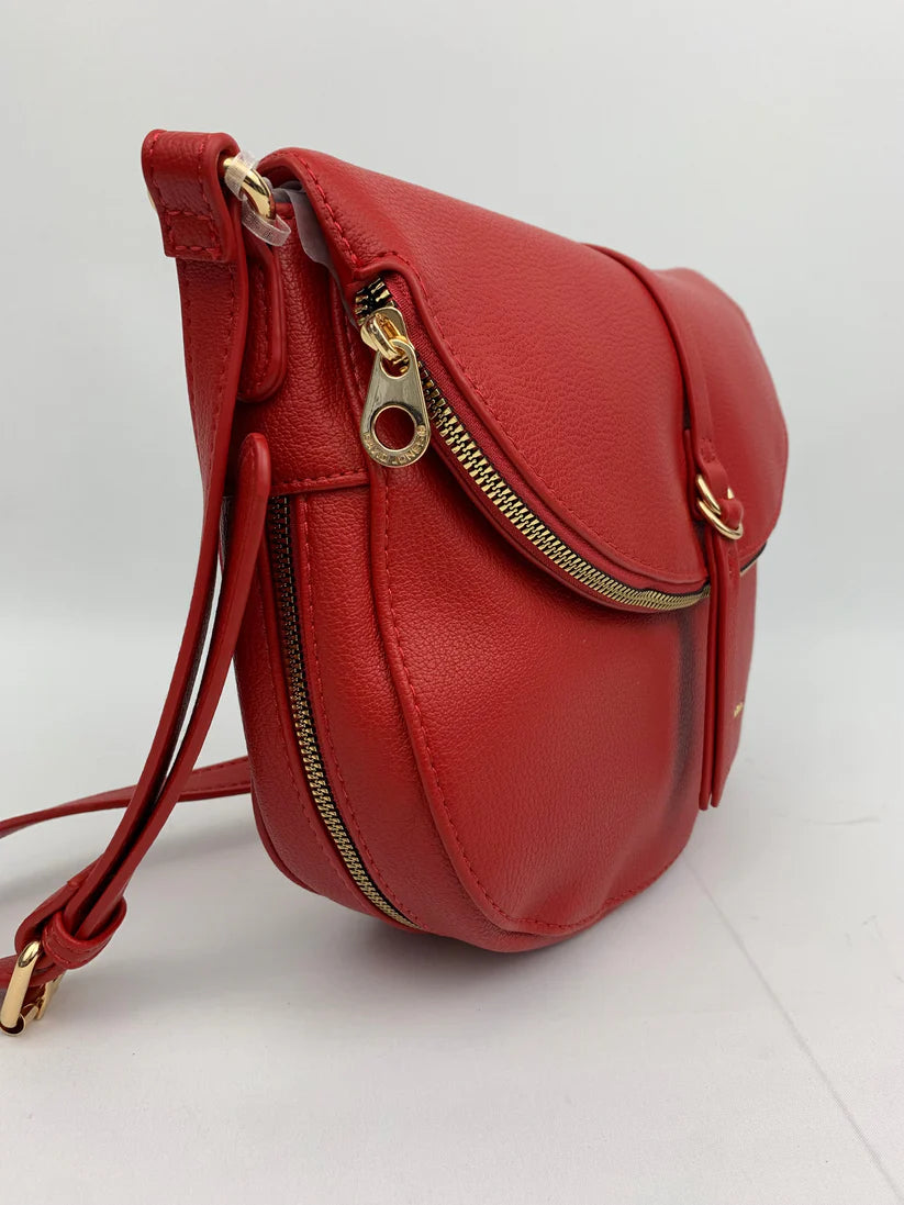 Crossbody Faux leather Saddle bag. Red Green Black