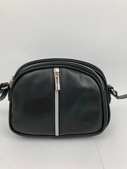 Italian Leather small cross body bag with 3 zip detail