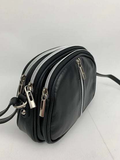 Italian Leather small cross body bag with 3 zip detail