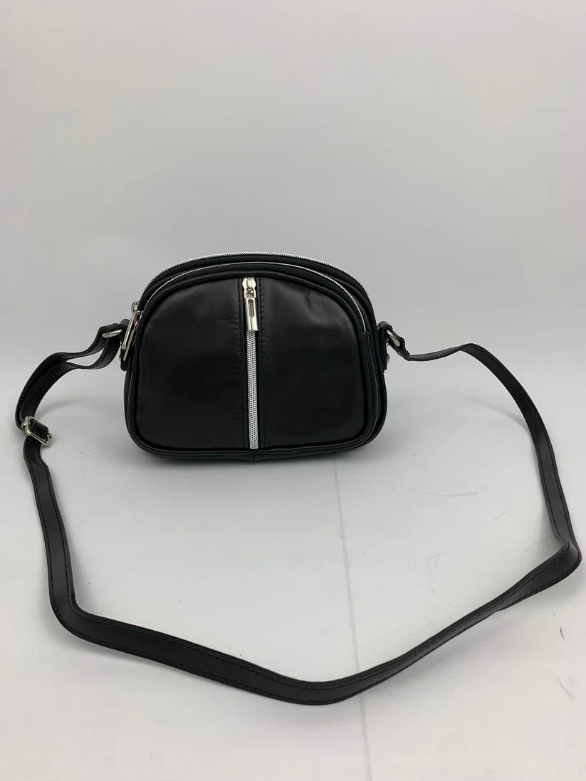 Italian Leather small cross body bag with 3 zip detail