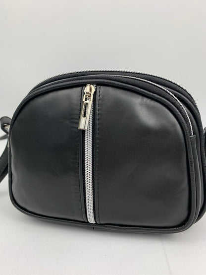 Italian Leather small cross body bag with 3 zip detail