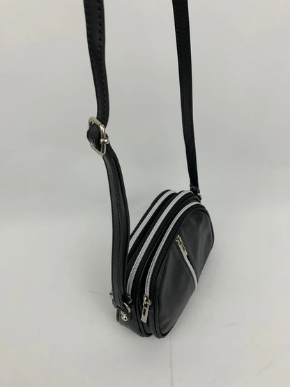 Italian Leather small cross body bag with 3 zip detail