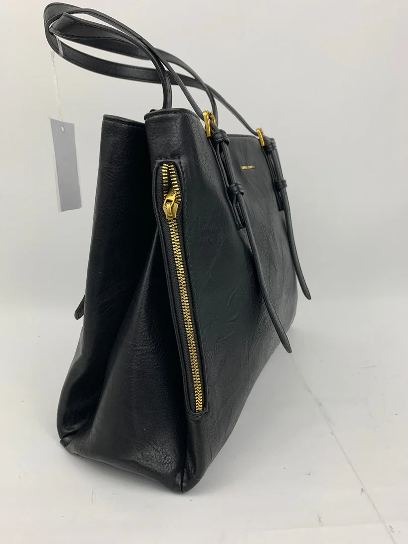 Large Black Tote Bag with Gold Hardware