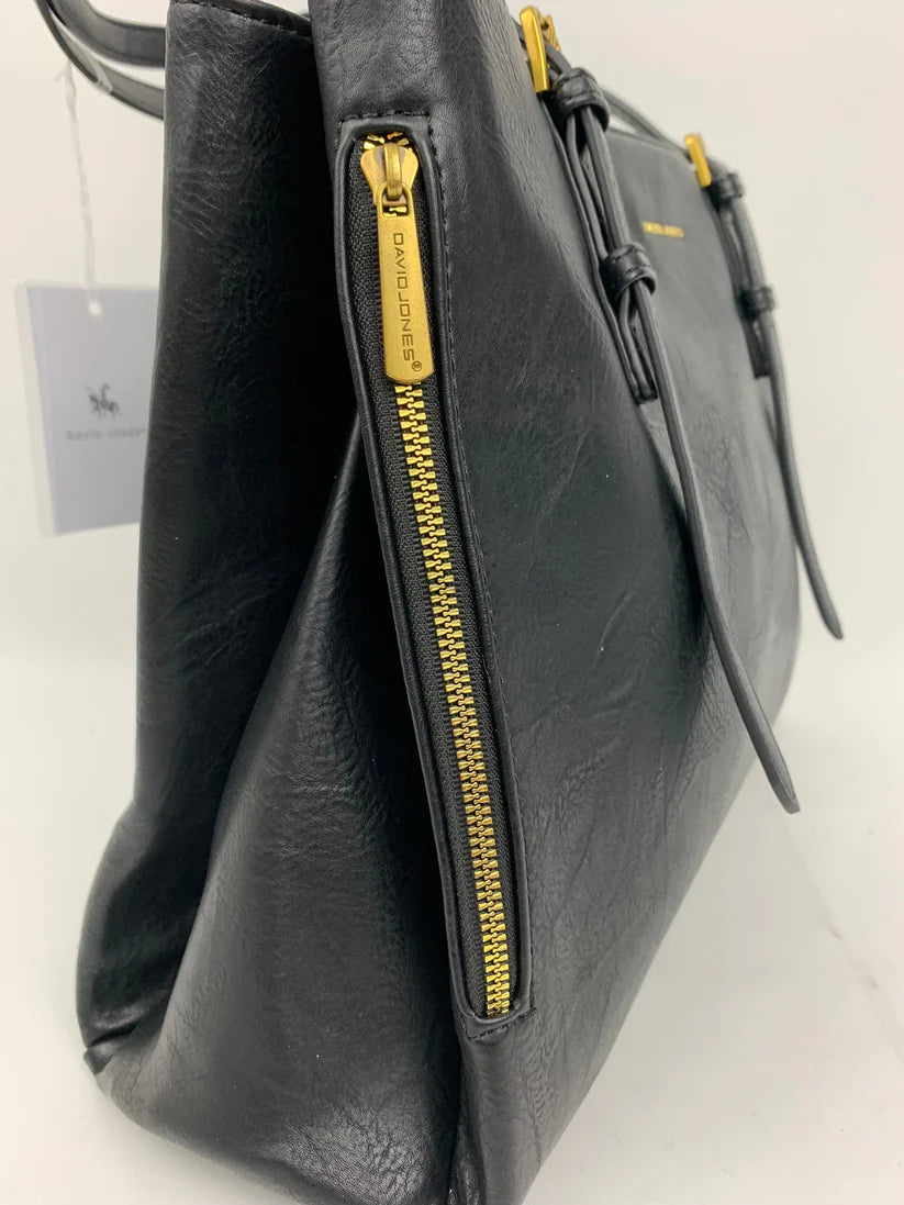 Large Black Tote Bag with Gold Hardware