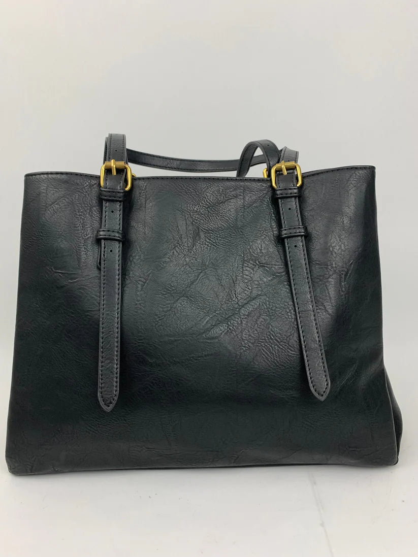 Large Black Tote Bag with Gold Hardware