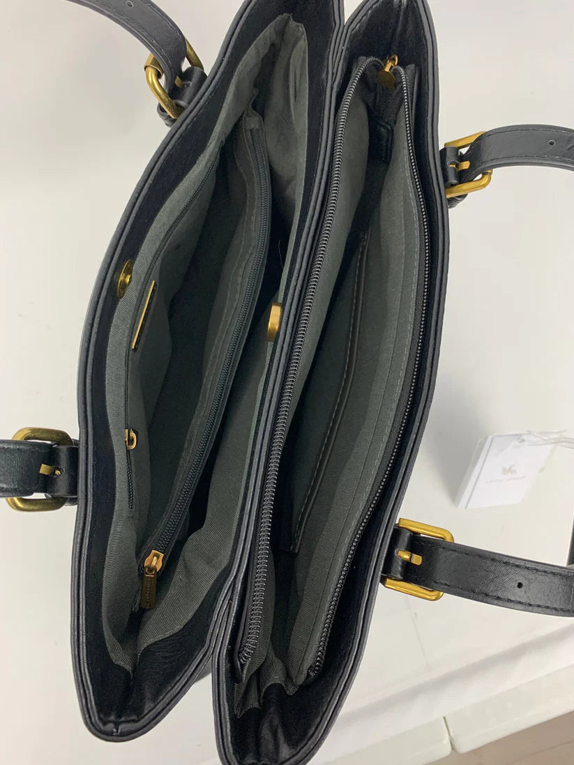 Large Black Tote Bag with Gold Hardware