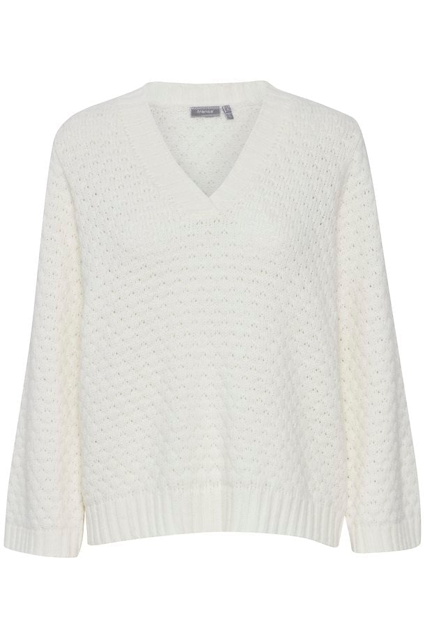 Fransa Cream V neck jumper 20612459