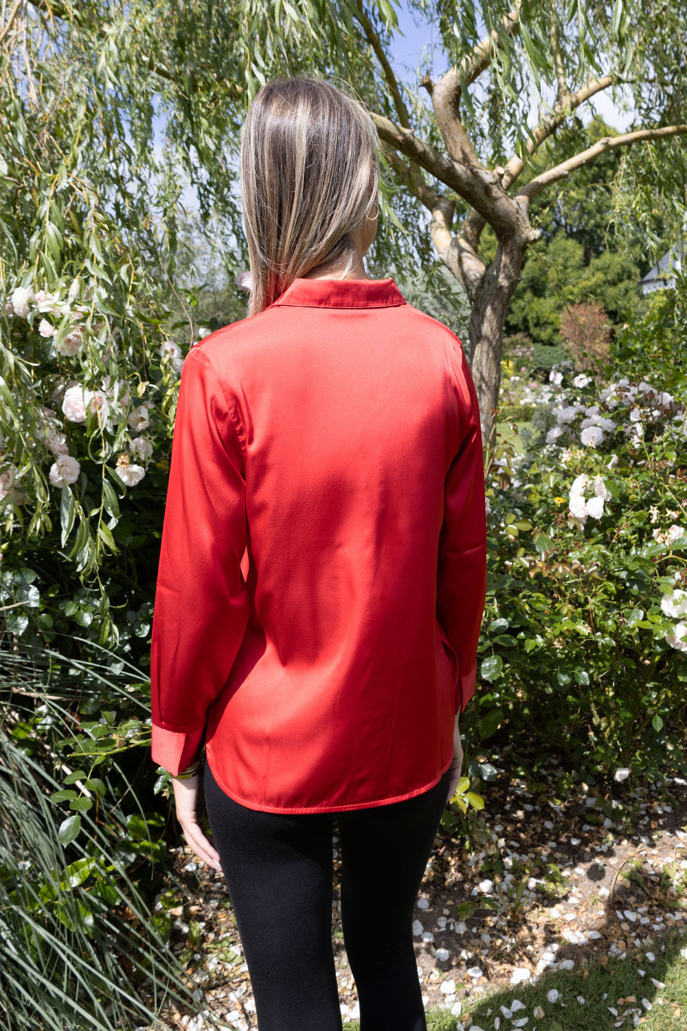 Joy Red Silk Shirt with V Neck