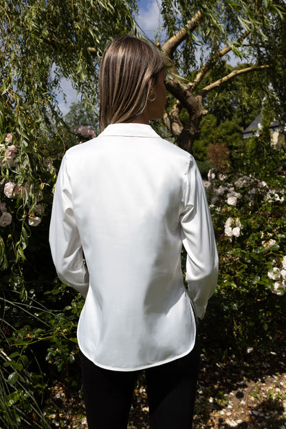 Joy White Silk Shirt with V Neck