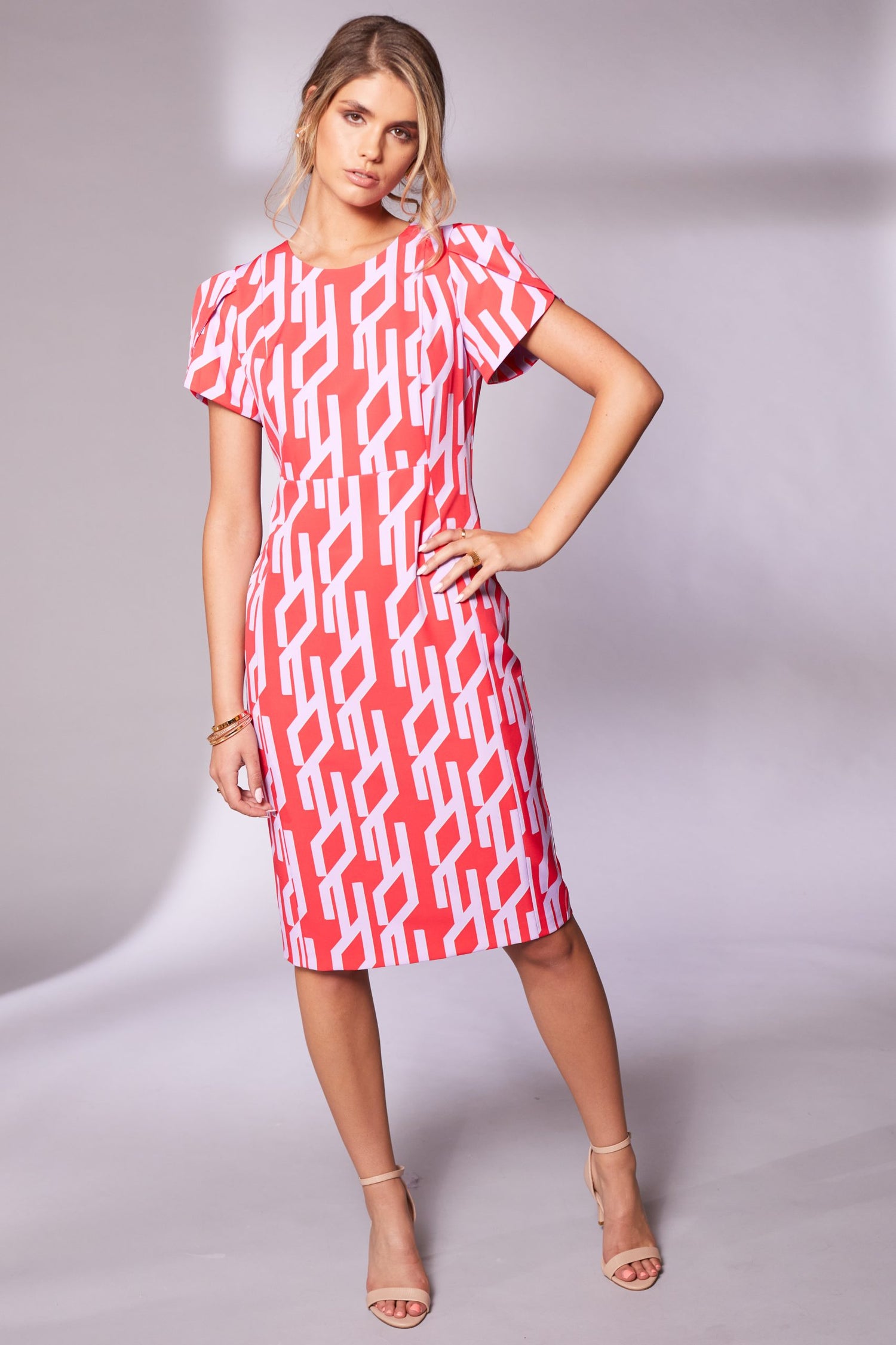 Kate Cooper Print Knee length dress with sleeve detail Kcs24137