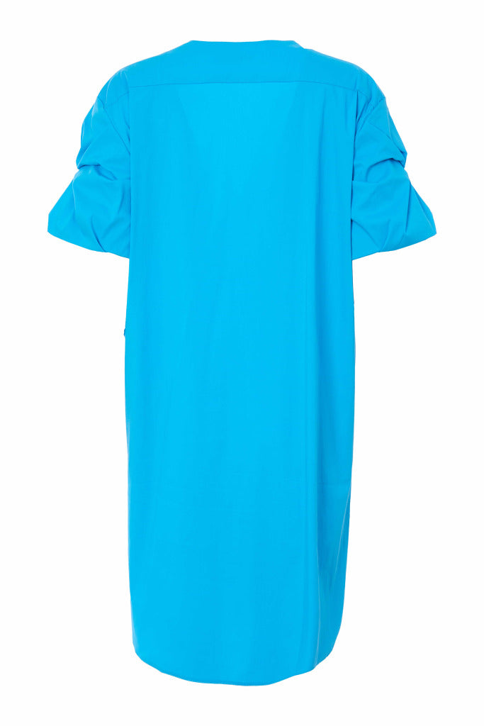 Kate Cooper Cotton Shirt Dress with twist sleeve detail. Blue or black Kcs25127