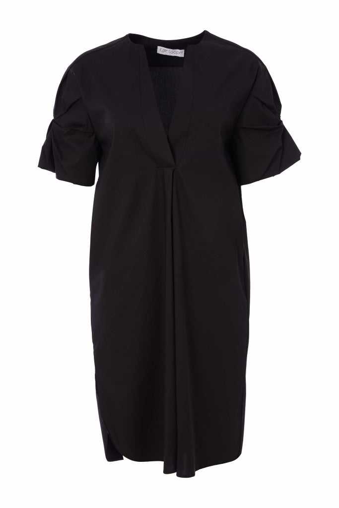 Kate Cooper Cotton Shirt Dress with twist sleeve detail. Blue or black Kcs25127