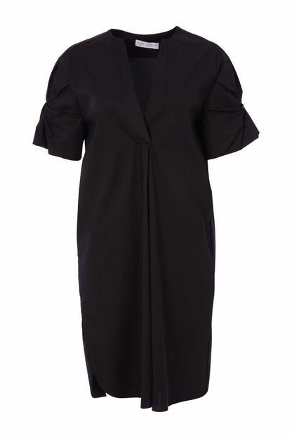 Kate Cooper Cotton Shirt Dress with twist sleeve detail. Blue or black Kcs25127