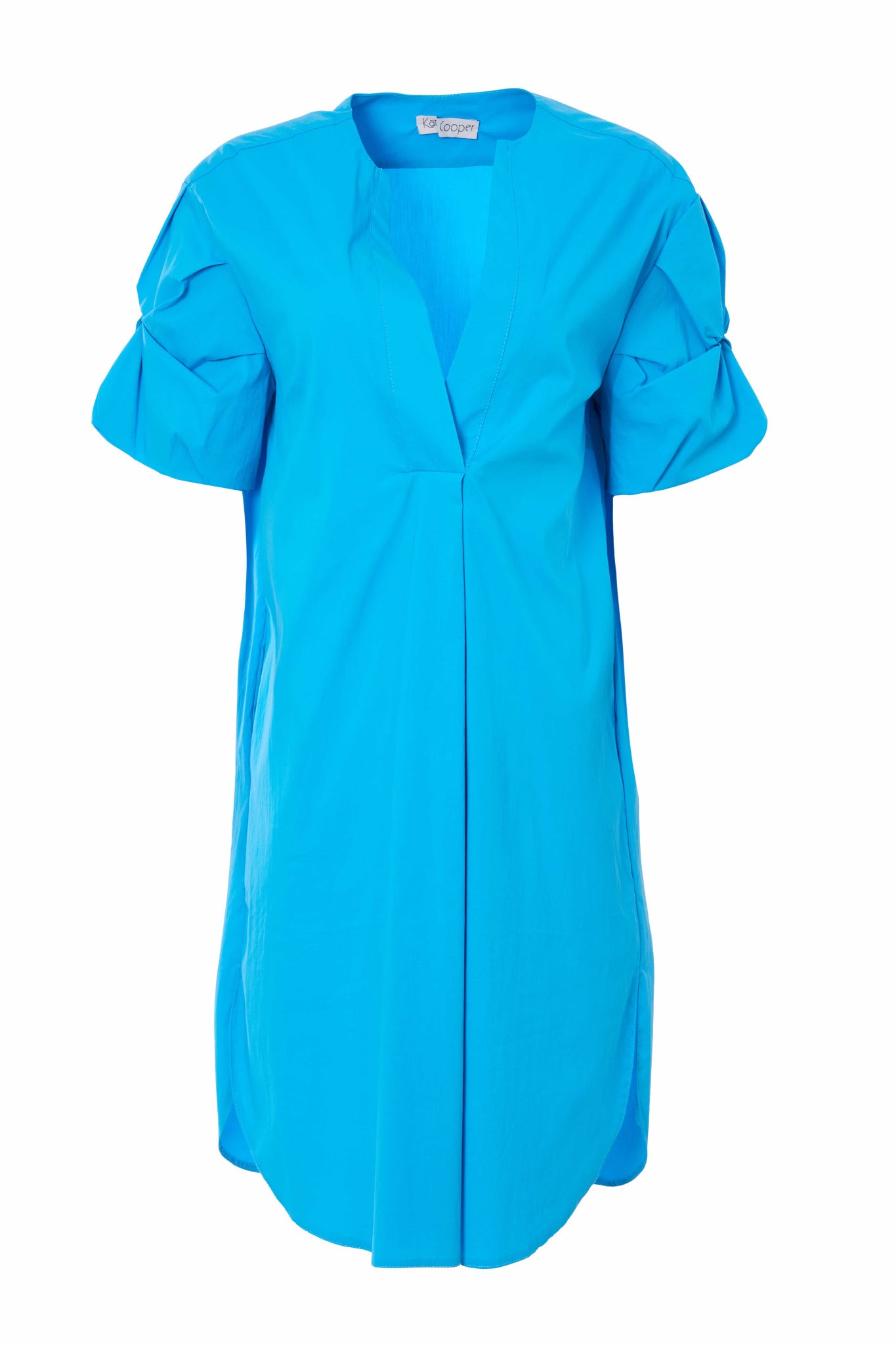 Kate Cooper Cotton Shirt Dress with twist sleeve detail. Blue or black Kcs25127