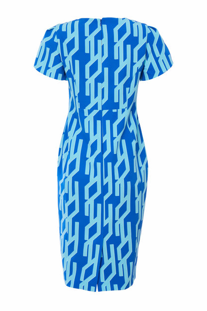 Kate Cooper Geometric Print Shift Dress with wrap over sleeve cs25164