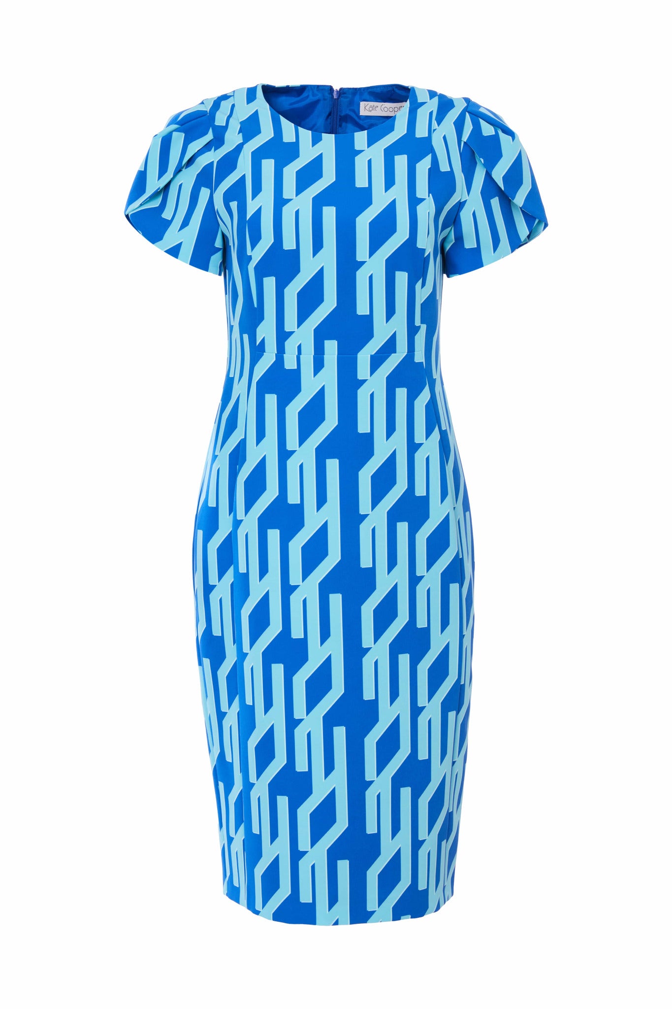 Kate Cooper Geometric Print Shift Dress with wrap over sleeve cs25164