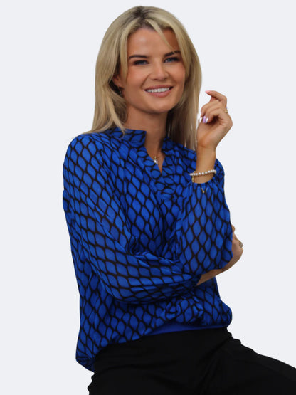 Kate And Pippa Chiffon long sleeve Top with Soft waistband  Royal Blue and Black