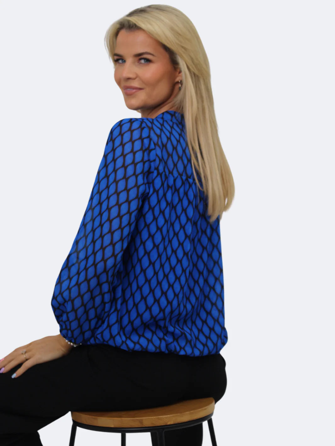 Kate And Pippa Chiffon long sleeve Top with Soft waistband  Royal Blue and Black