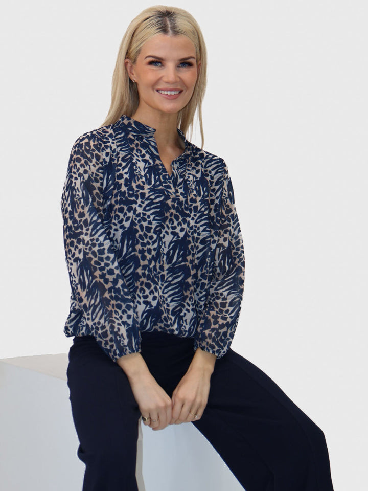 Kate And Pippa Band Top 4 navy print