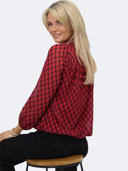 Kate And Pippa Chiffon long sleeve Top with Soft wasitband  Red and black