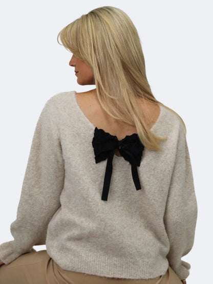 Kate And Pippa Bliss dressy jumper with back bow detail. Cream