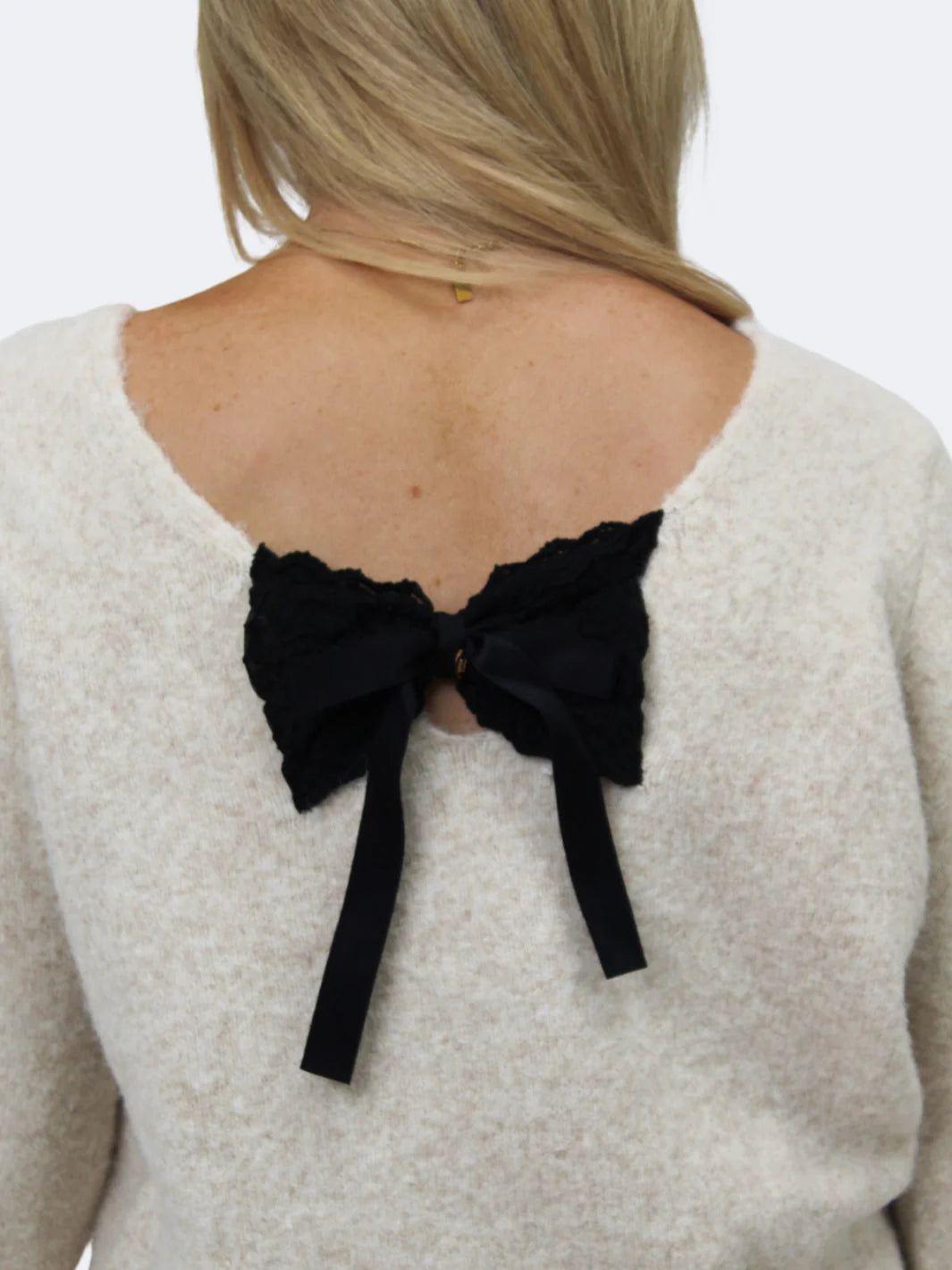 Kate And Pippa Bliss dressy jumper with back bow detail. Cream