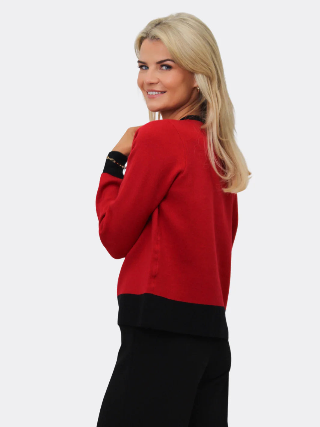 Kate And Pippa Coco knit Cardigan/Jacket. Black Red White