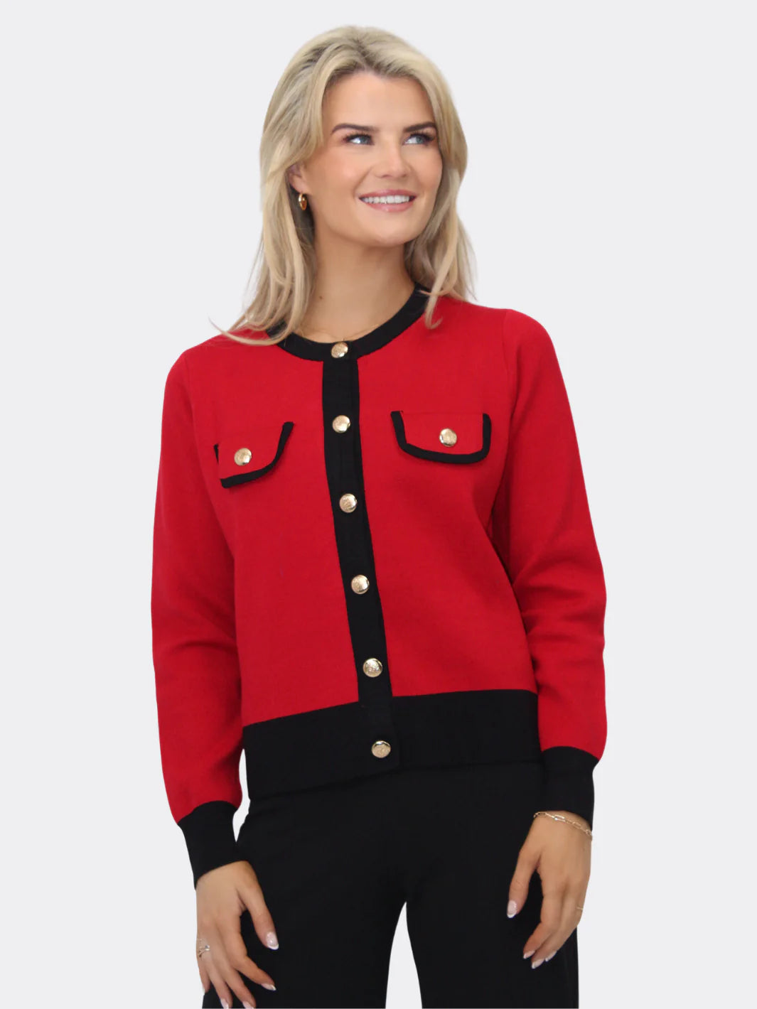 Kate And Pippa Coco knit Cardigan/Jacket. Black Red White