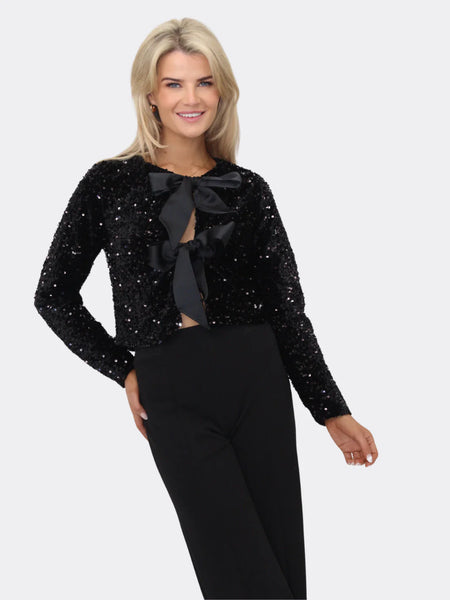 Kate And Pippa Lori Velvet Sequin bow tie top. Black or Blue