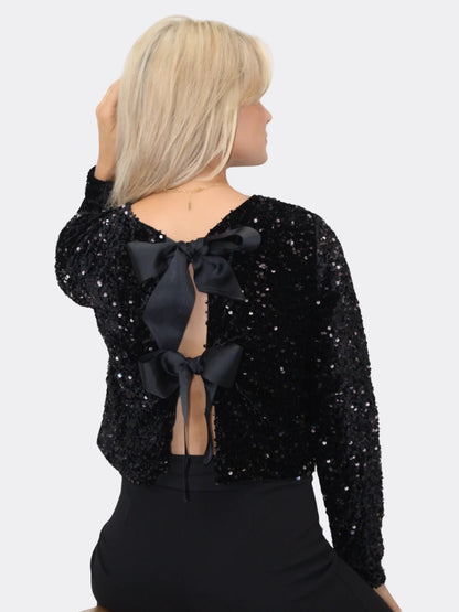 Kate And Pippa Lori Velvet Sequin bow tie top. Black or Blue