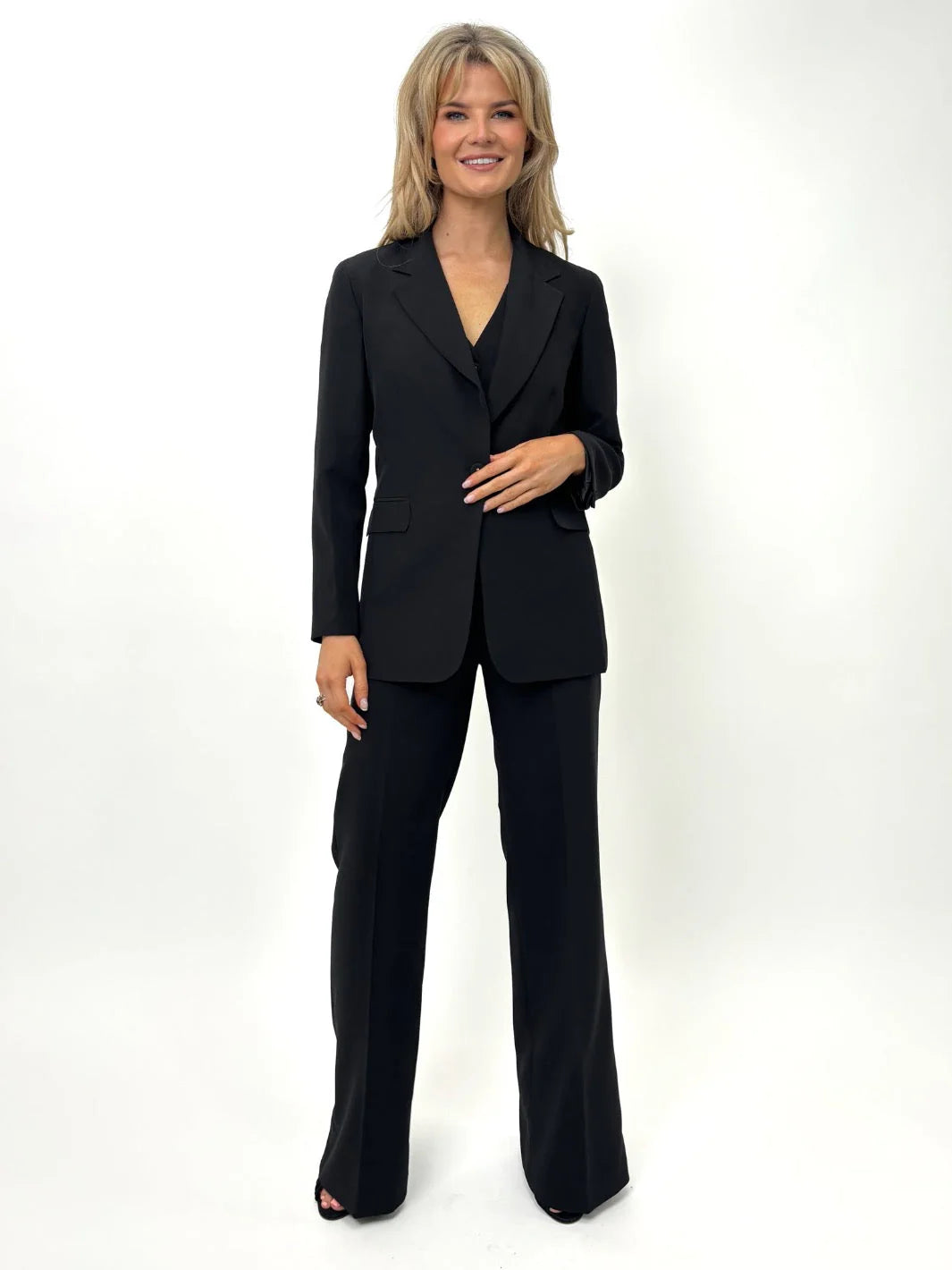 Kate And Pippa Palermo Trousers. Black Magenta Navy Pinstripe