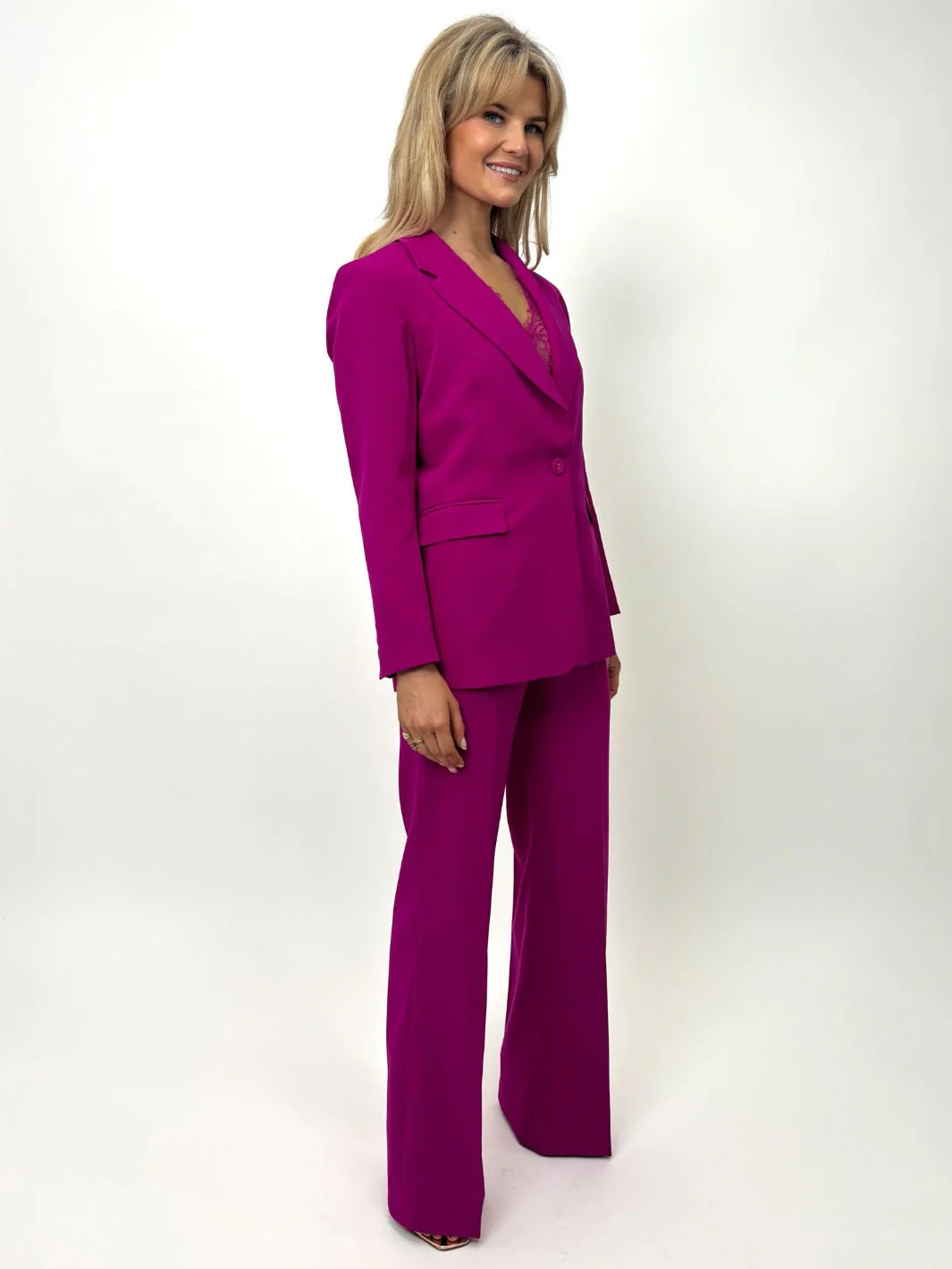 Kate And Pippa Palermo Trousers. Black Magenta Navy Pinstripe