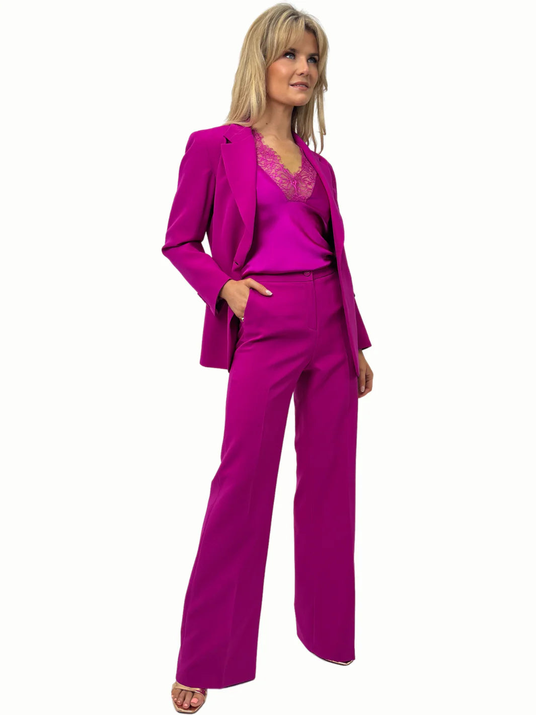 Kate And Pippa Palermo Trousers. Black Magenta Navy Pinstripe