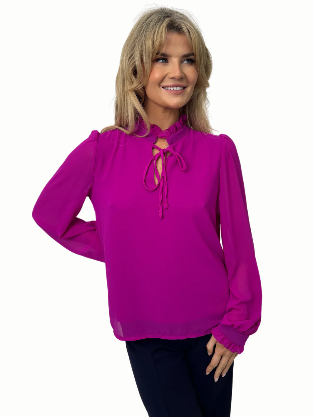 Kate And Pippa Pia Long sleeve blouse with neck tie. 3 colours Aw24