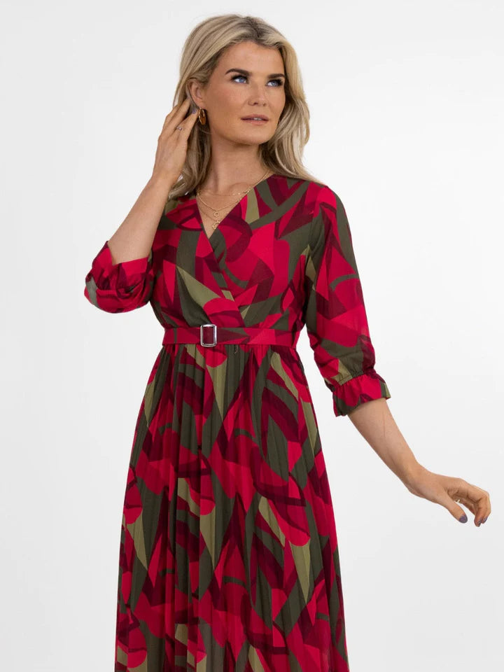 Kate And Pippa Positano dress in Raspberry/Khaki Mix